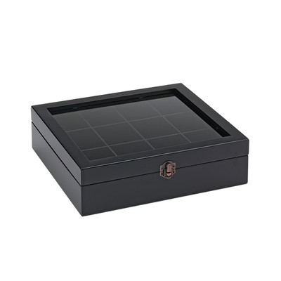 Service Ideas TB012 11" W Black Beechwood Window Top Tea Box