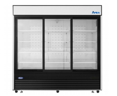 Atosa MCF8729GR 68 Cu. Ft. Black Three-Section Glass Doors Refrigerator Merchandiser - 115 Volts