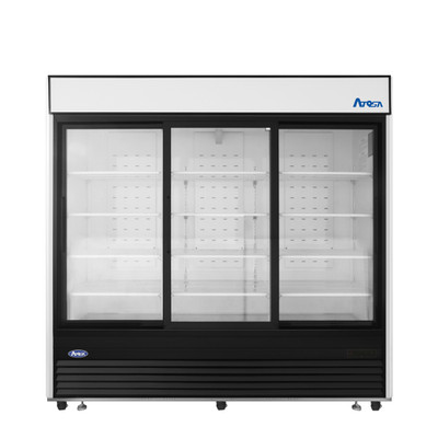 Atosa MCF8729GR 68 Cu. Ft. Black Three-Section Glass Doors Refrigerator Merchandiser - 115 Volts