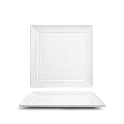 FOH DSP028WHP23 8.5" W White Square Porcelain Spiral Plate