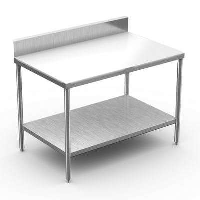 Winholt DPTSB-3060 60&quot; W x 30&quot; D x 34&quot; H 16 Gauge Stainless Steel Work Table with Backsplash and Undershelf