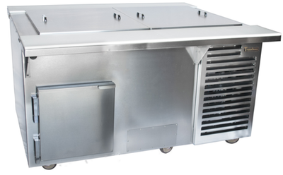 Traulsen TB071FL4-1 71" W Stainless Steel and Galvanized Three Door Dual-Sided Glycol Prep Table - 115 Volts