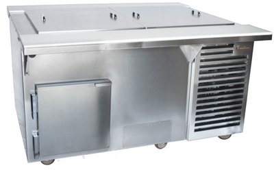 Traulsen TB071FL4-1 71" W Stainless Steel and Galvanized Three Door Dual-Sided Glycol Prep Table - 115 Volts