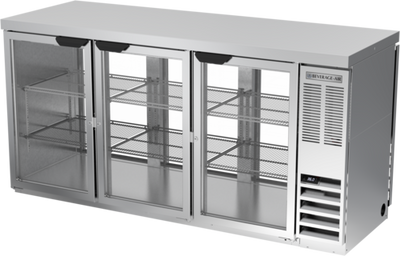 Beverage Air BB72HC-1-FG-PT-S-27 22.1 CU. Ft. Black Stainless Steel 3 Sections Refrigerated Open Food Rated Back Bar Pass-Thru Storage Cabinet - 115 Volts