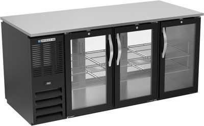 Beverage Air BB72HC-FG-PT-B 72" W Black Stainless Steel Galvanized Sub-Top 3 Sections Refrigerated Open Food Rated Back Bar Pass-Thru Storage Cabinet - 115 Volts