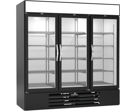 Beverage Air MMF72HC-1-B 68.43 Cu. Ft. Black Painted Steel 3-Section Reach-In MarketMax Freezer Merchandiser - 115 Volts
