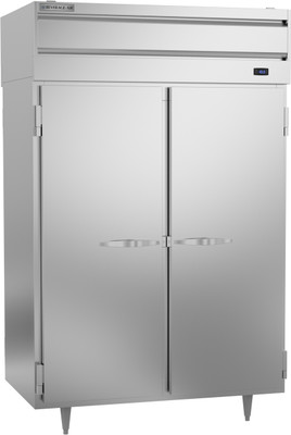 Beverage Air PFD2HC-1AS 48.33 Cu. Ft. Stainless Steel 2-Section 4 Solid Full Height Doors Pass-Thru Freezer - 115 Volts