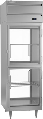 Beverage Air PFD1HC-1BHG 22.9 Cu. Ft. Stainless Steel 1-Section 4 Glass Half Doors Pass-Thru Freezer - 115 Volts