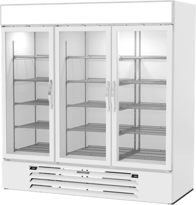 Beverage Air MMRR72HC-1-B-WW 75.13" W White 3-Section Locking Glass Doors Reach-In MarketMax DUAL TEMP Merchandiser - 115 Volts