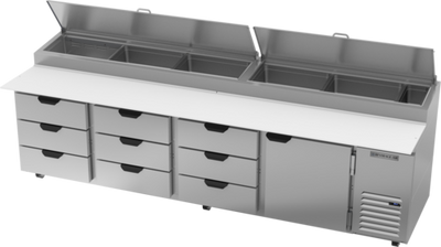 Beverage Air DPD119HC-9 42.2 Cu. Ft. Stainless Steel 4-Section Pizza Top Refrigerated Counter - 115 Volts