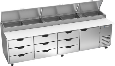 Beverage Air DPD119HC-9 42.2 Cu. Ft. Stainless Steel 4-Section Pizza Top Refrigerated Counter - 115 Volts