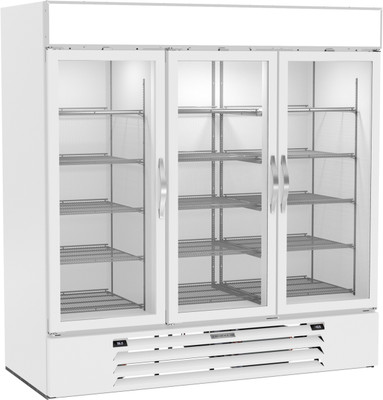 Beverage Air MMRF72HC-1-B-WW 75.13" W White 3-Section Hinged Glass Doors Reach-In MarketMax DUAL TEMP Merchandiser - 115 Volts