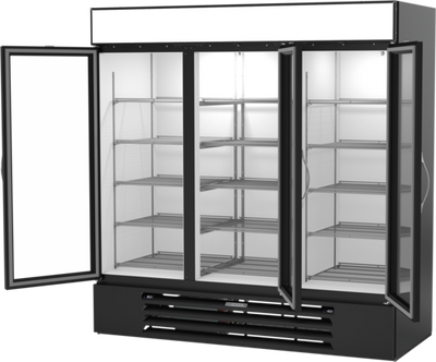 Beverage Air MMRF72HC-1-C-BW 75.13" W Black Reach-In Three-Section Glass Doors MarketMax Dual Temp Merchandiser - 115 Volts