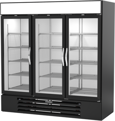 Beverage Air MMRF72HC-1-B-BW 75.13" W Black Reach-In Three-Section Glass Doors MarketMax Dual Temp Merchandiser - 115 Volts