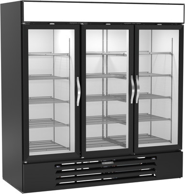 Beverage Air MMRF72HC-1-B-BW 75.13" W Black Reach-In Three-Section Glass Doors MarketMax Dual Temp Merchandiser - 115 Volts