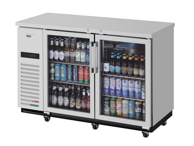 Turbo Air TBB-2SGSD-N 19 Cu. Ft. Stainless Steel Glass Doors Super Deluxe Back Bar Cooler - 115 Volts