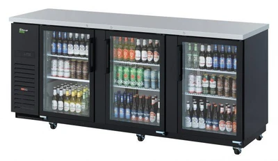 Turbo Air TBB-4SGD-N 36.47 Cu. Ft. Black Glass Doors Three-Section Super Deluxe Back Bar Cooler - 115 Volts