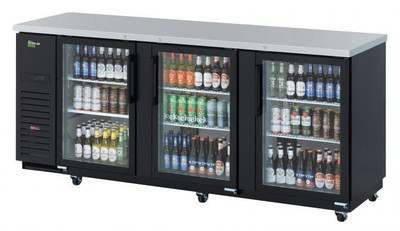 Turbo Air TBB-4SGD-N 36.47 Cu. Ft. Black Glass Doors Three-Section Super Deluxe Back Bar Cooler - 115 Volts