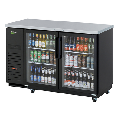 Turbo Air TBB-2SGD-N 19. Cu. Ft. Black Glass Doors Two-Section Super Deluxe Back Bar Cooler - 115 Volts