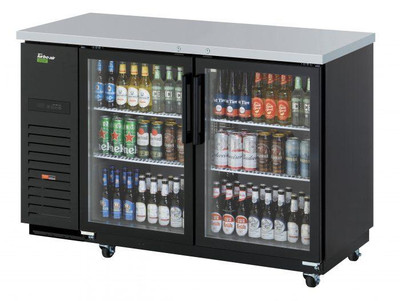 Turbo Air TBB-2SGD-N 19. Cu. Ft. Black Glass Doors Two-Section Super Deluxe Back Bar Cooler - 115 Volts
