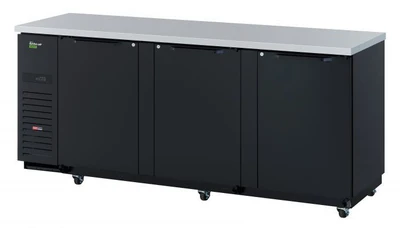 Turbo Air TBB-4SBD-N 36.47 Cu. Ft. Black Solid Doors Three-Section Super Deluxe Back Bar Cooler - 115 Volts