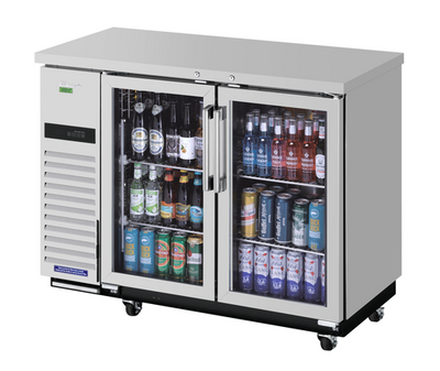 Turbo Air TBB-24-48SGSD-N 12.2 Cu. Ft. Stainless Steel Glass Doors Super Deluxe Narrow Back Bar Cooler - 115 Volts