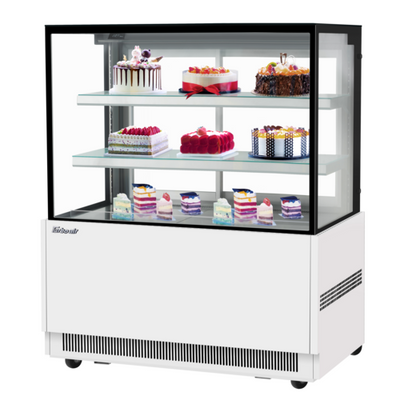Turbo Air TBP48-54NN-W(B) 17.2 Cu. Ft. White Stainless Steel Straight Tempered Glass Front 2-Shelf Refrigerated Bakery Display Case - 115 Volts