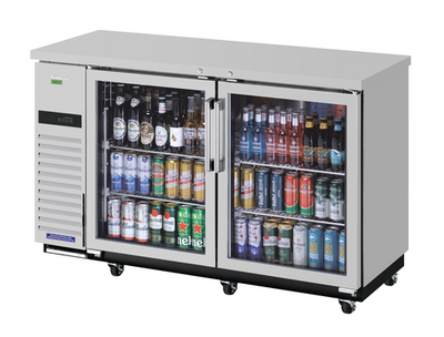 Turbo Air TBB-24-60SGSD-N 16.46 Cu. Ft. Stainless Steel Glass Doors Super Deluxe Narrow Back Bar Cooler - 115 Volts