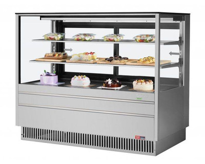 Turbo Air TCGB-60UF-S-N 19.4 Cu. Ft. Stainless Steel Straight Front Tempered Glass 2-Shelf Refrigerated Display Case - 115 Volts