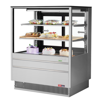 Turbo Air TCGB-36UF-S-N 11.8 Cu. Ft. Stainless Steel Straight Front Tempered Glass 2-Shelf Refrigerated Display Case - 115 Volts