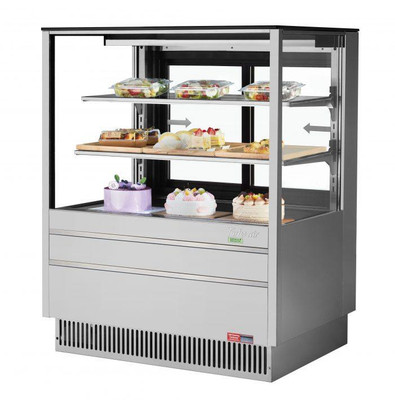 Turbo Air TCGB-36UF-S-N 11.8 Cu. Ft. Stainless Steel Straight Front Tempered Glass 2-Shelf Refrigerated Display Case - 115 Volts