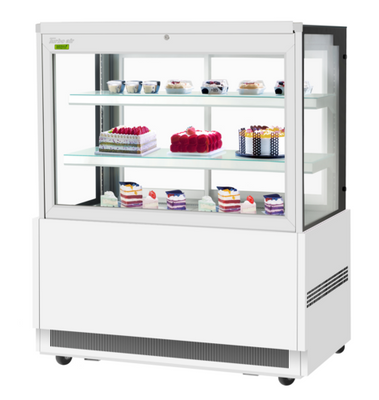 Turbo Air TBP48-54FN-W(B) 17.2 Cu. Ft. White Stainless Steel Front Glass Opening 2-Shelf Refrigerated Bakery Display Case - 115 Volts