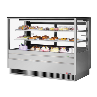 Turbo Air TCGB-72UF-S-N 23.2 Cu. Ft. Stainless Steel Straight Front Tempered Glass 2-Shelf Refrigerated Display Case - 115 Volts