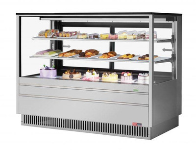 Turbo Air TCGB-72UF-S-N 23.2 Cu. Ft. Stainless Steel Straight Front Tempered Glass 2-Shelf Refrigerated Display Case - 115 Volts