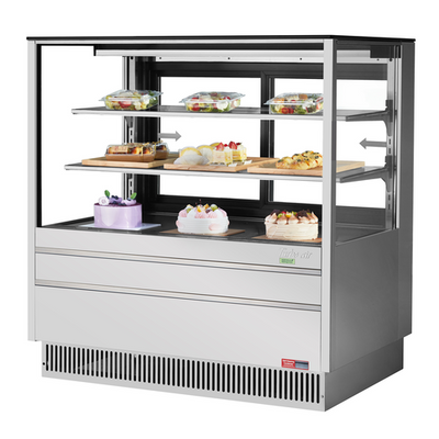 Turbo Air TCGB-48UF-S-N 15.6 Cu. Ft. Stainless Steel Straight Front Tempered Glass 2-Shelf Refrigerated Display Case - 115 Volts