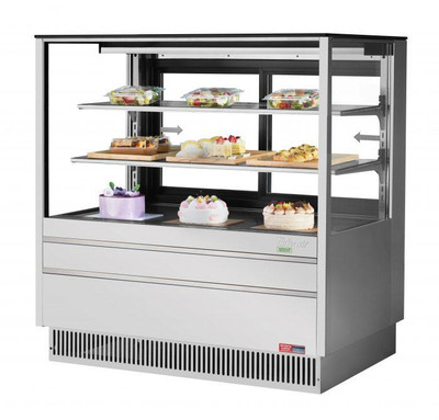 Turbo Air TCGB-48UF-S-N 15.6 Cu. Ft. Stainless Steel Straight Front Tempered Glass 2-Shelf Refrigerated Display Case - 115 Volts