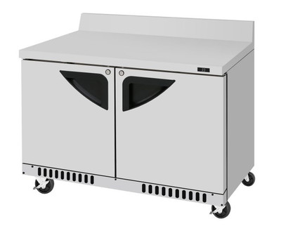 Turbo Air TWR-48SD-FB-N 11.1 Cu. Ft. Stainless Steel 2 Hinged Solid Doors Super Deluxe Worktop Refrigerator - 115 Volts