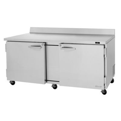 Turbo Air PWR-72-N 18.8 Cu. Ft. Stainless Steel 2 Hinged Solid Doors with Locks PRO Series Worktop Refrigerator - 115 Volts