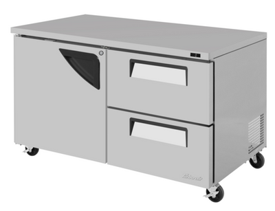 Turbo Air TUF-60SD-D2-N 17 Cu. Ft. Stainless Steel 1 Left Hinged Door and 2 Drawers Super Deluxe Undercounter Freezer - 115 Volts