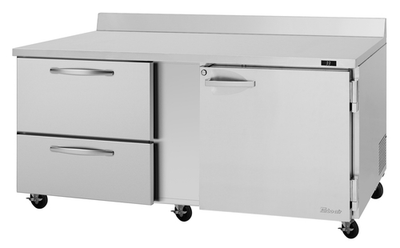 Turbo Air PWR-72-D2R(L)-N 18.8 Cu. Ft. Stainless Steel 1 Hinged Door and 2 Drawers PRO Series Worktop Refrigerator - 115 Volts