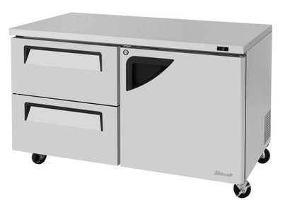 Turbo Air TUF-60SD-D2R-N 17 Cu. Ft. Stainless Steel 1 Right Hinged Door and 2 Drawers Super Deluxe Undercounter Freezer - 115 Volts