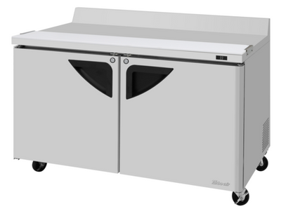 Turbo Air TWR-60SD-N-CB 17 Cu. Ft. Stainless Steel 2 Hinged Solid Doors Super Deluxe Worktop Refrigerator with Cutting Board - 115 Volts