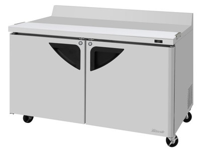 Turbo Air TWR-60SD-N-CB 17 Cu. Ft. Stainless Steel 2 Hinged Solid Doors Super Deluxe Worktop Refrigerator with Cutting Board - 115 Volts