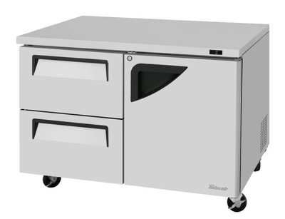 Turbo Air TUF-48SD-D2R-N 12.2 Cu. Ft. Stainless Steel 1 Right Hinged Door and 2 Drawers Super Deluxe Series Undercounter Freezer - 115 Volts