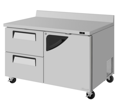 Turbo Air TWF-48SD-D2R-N 12 Cu. Ft. Stainless Steel 1 Right Hinged Door and 2 Drawers Super Deluxe Worktop Freezer - 115 Volts