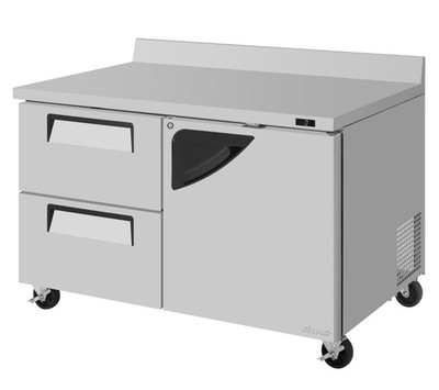 Turbo Air TWF-48SD-D2R-N 12 Cu. Ft. Stainless Steel 1 Right Hinged Door and 2 Drawers Super Deluxe Worktop Freezer - 115 Volts