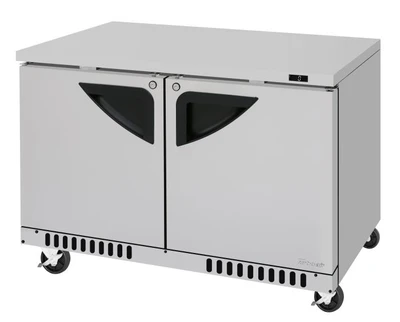 Turbo Air TUF-48SD-FB-N 14.8 Cu. Ft. Stainless Steel 2 Solid Hinged Doors Super Deluxe Series Undercounter Freezer - 115 Volts