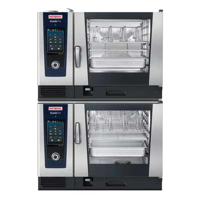 RATIONAL iCombi Pro Double Deck 6-Full Size Pans Electric Combi Oven with Stand - 208/240 Volts, 3 Phase