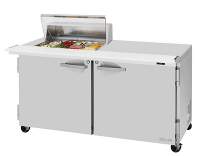 Turbo Air PST-60-12M-N-CL 19 Cu. Ft. Two-Section Stainless Steel PRO Series Sandwich or Salad Mega Prep + Work Station with Clear Lid - 115 Volts