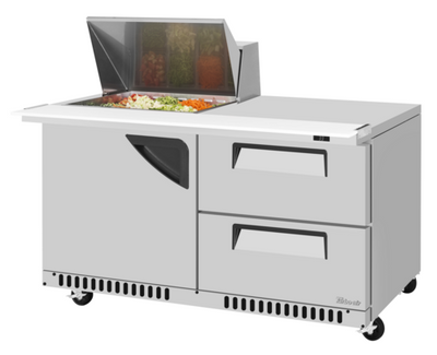 Turbo Air TST-60SD-12M-D2R(L)-FB-N(-LW) 14.8 Cu. Ft. Two-Section Stainless Steel Super Deluxe Sandwich or Salad Mega Top Unit Work Station - 115 Volts